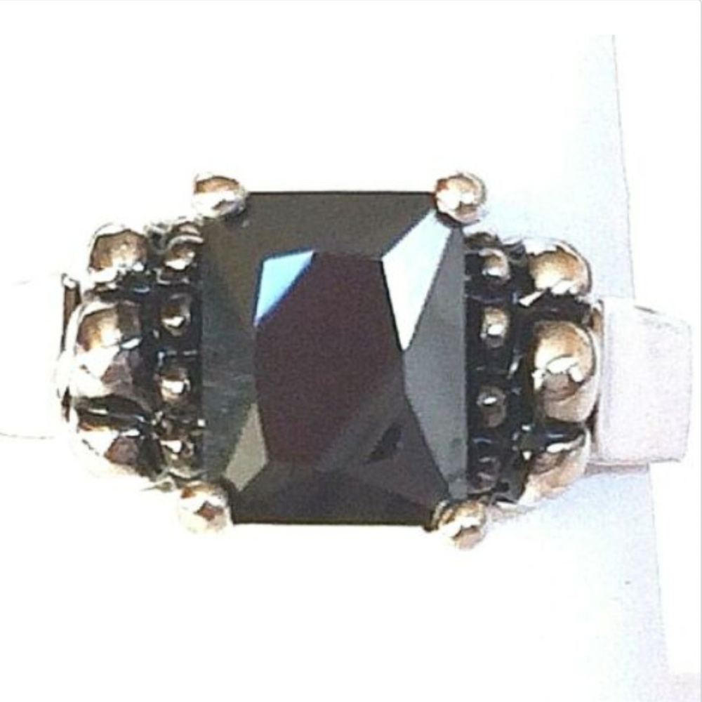 Silver Onyx Celtic Cocktail Ring Size 9 Black Cubic Zirconia Rhodium Plated